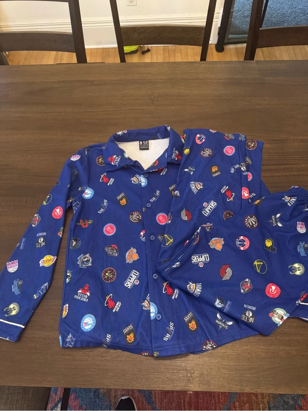 Youth Blue NBA Logo Button-Up Pajama Set